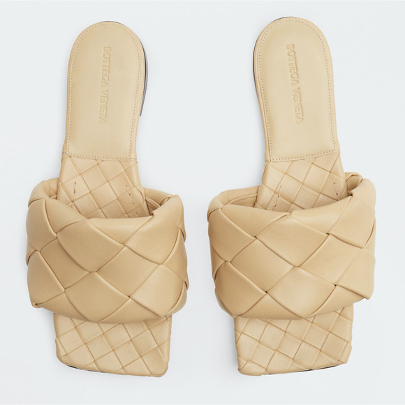 Bottega Veneta Lido Flat Slides Cane Sugar Beige Intrecciato Leather Sandal 36 - Picture 6 of 12